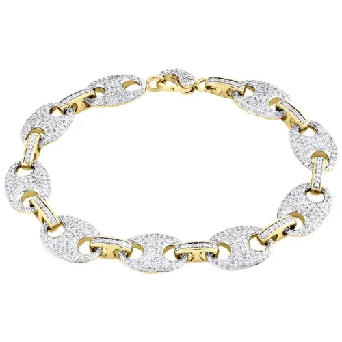 10K Yellow Gold Diamond Lock Puff Gucci / Anchor Link Bracelet 12mm 4.16 CT.