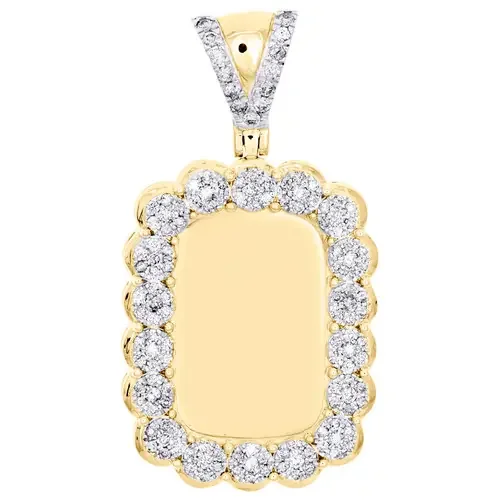10K Yellow Gold Diamond Memory Frame Square Cluster Pendant 1.70″ Charm 1 CT.