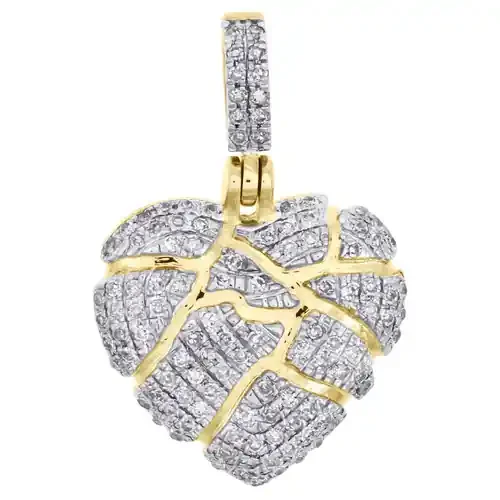 10K Yellow Gold Diamond Shattered Heart Pendant Broken Love 0.80″ Charm 1/4 CT