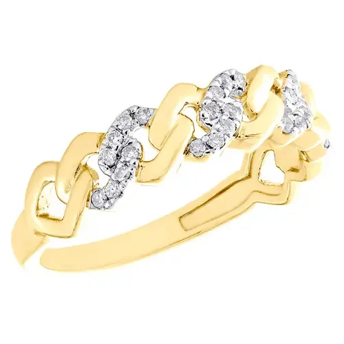 10K Yellow Gold Diamond Square Cuban Link Women‘s Ring Stackable Band 0.16 Ct.