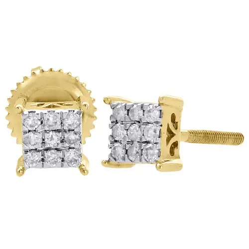 10K Yellow Gold Diamond Square Studs 4 Prong Mini 5.15mm Earrings 0.17 Ct.