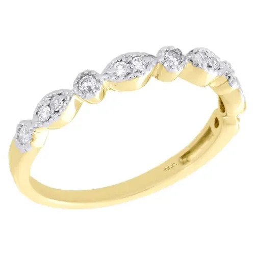 10K Yellow Gold Diamond Teardrop Milgrain Edge Stackable Right Hand Ring 1/6 Ct.