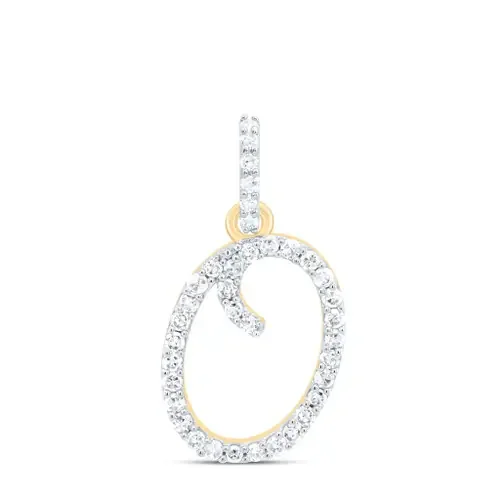 10K Yellow Gold Diamond Women Fancy Script Font Initial O Letter Pendant 1/6 CT