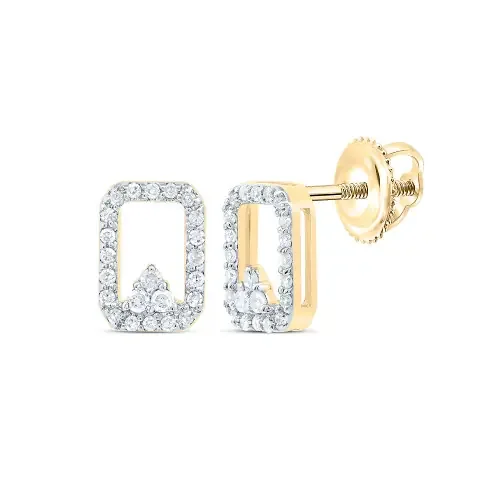 10K Yellow Gold Diamond Women‘s 7mm Triangle in Rectangle Stud Earrings 1/6 CT