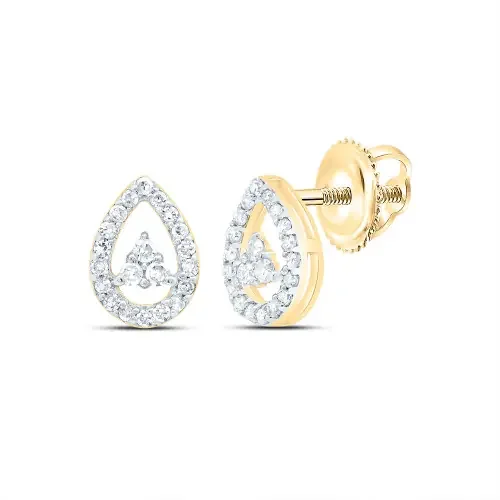 10K Yellow Gold Diamond Women‘s 7mm Triangle in Teardrop Stud Earrings 1/6 CT