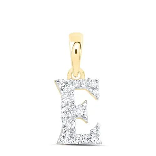 10K Yellow Gold Diamond Women‘s Block Font Initial E Mini Letter Pendant 1/8 CT