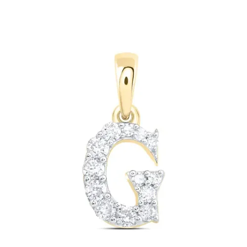 10K Yellow Gold Diamond Women‘s Block Font Initial G Mini Letter Pendant 1/6 CT