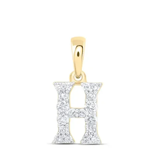 10K Yellow Gold Diamond Women‘s Block Font Initial H Mini Letter Pendant 1/6 CT