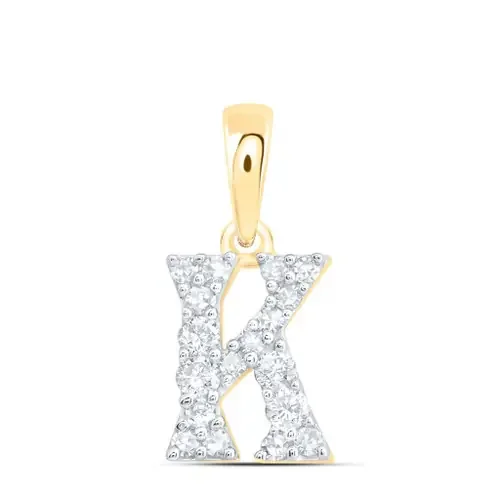 10K Yellow Gold Diamond Women‘s Block Font Initial K Mini Letter Pendant 1/6 CT
