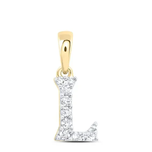 10K Yellow Gold Diamond Women‘s Block Font Initial L Mini Letter Pendant 1/12 CT