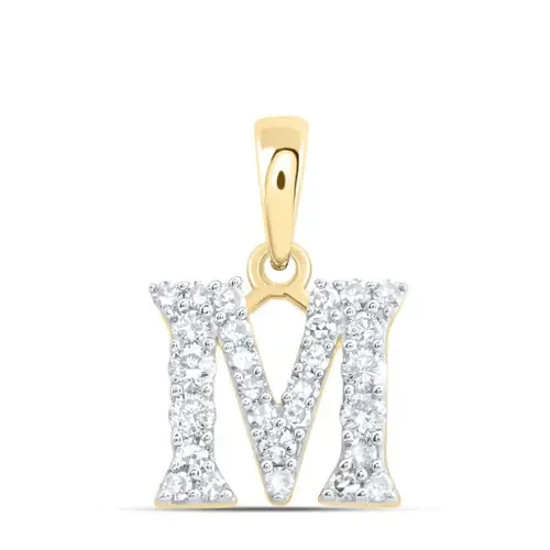 10K Yellow Gold Diamond Women‘s Block Font Initial M Mini Letter Pendant 1/5 CT