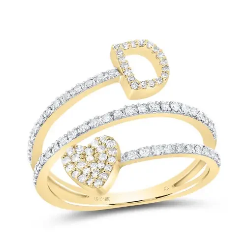 10K Yellow Gold Diamond Women‘s Block Letter D Initial & Heart Wrap Ring 3/8 CT