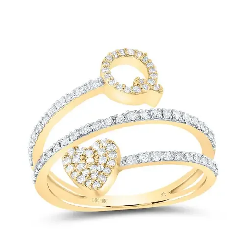 10K Yellow Gold Diamond Women‘s Block Letter Q Initial & Heart Wrap Ring 3/8 CT