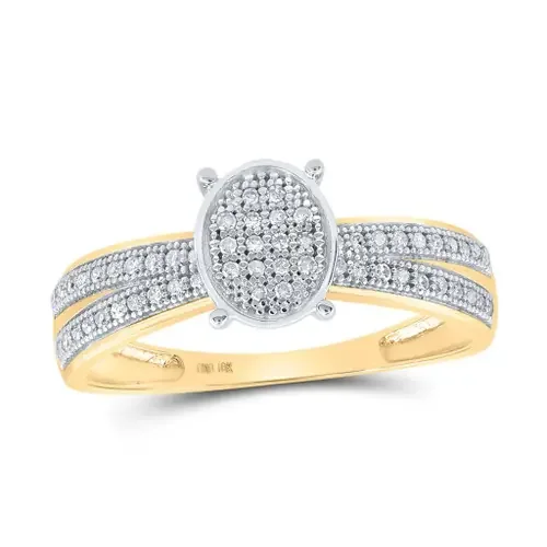 10K Yellow Gold Diamond Women‘s Cluster Split Shank Oval Cocktail Ring 1/6 CT