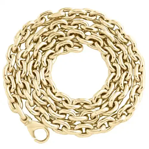10K Yellow Gold Fancy 3D Puff Oval Rolo Link Chain 8mm Statement Necklace 24″