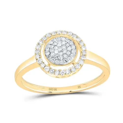 10K Yellow Gold Genuine Diamond Cluster Double Round Halo Right Hand Ring 1/4 CT