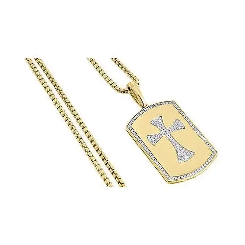 10K Yellow Gold Genuine Diamond Cross Centered Dog Tag Charm Pendant 0.33 Ct.