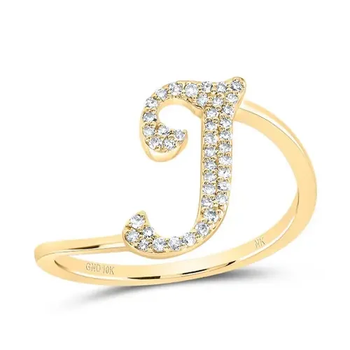 10k Yellow Gold Genuine Diamond Cursive Font Letter I Initial Bypass Ring 1/8 CT