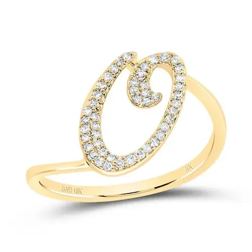 10k Yellow Gold Genuine Diamond Cursive Font Letter O Initial Bypass Ring 1/6 CT