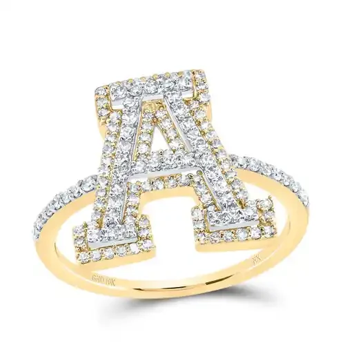 10k Yellow Gold Genuine Diamond Modern Block Font Letter A Initial Ring 1/2 CT