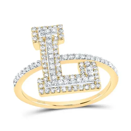 10k Yellow Gold Genuine Diamond Modern Block Font Letter L Initial Ring 3/8 CT