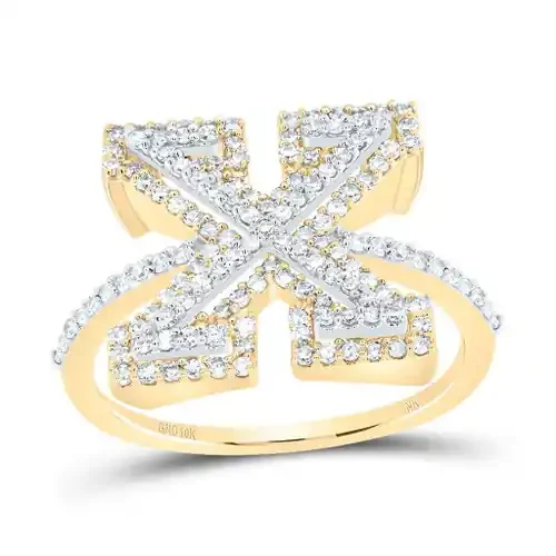 10k Yellow Gold Genuine Diamond Modern Block Font Letter X Initial Ring 5/8 CT