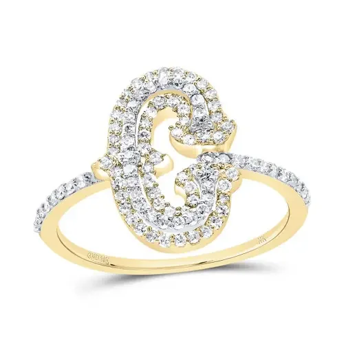10k Yellow Gold Genuine Diamond Tiered Block Font Letter C Initial Ring 3/8 CT