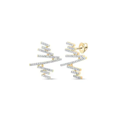 10K Yellow Gold Genuine Diamond Unisex Journey Abstract Bar Stud Earrings 1/3 CT