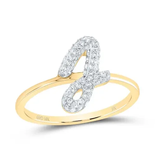 10k Yellow Gold Genuine Diamond Women Cursive Letter J Initial Band Ring 1/4 CT