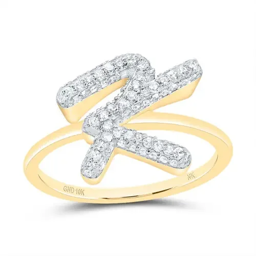 10k Yellow Gold Genuine Diamond Women Cursive Letter K Initial Band Ring 3/8 CT
