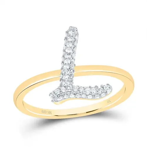 10k Yellow Gold Genuine Diamond Women Cursive Letter L Initial Band Ring 1/5 CT