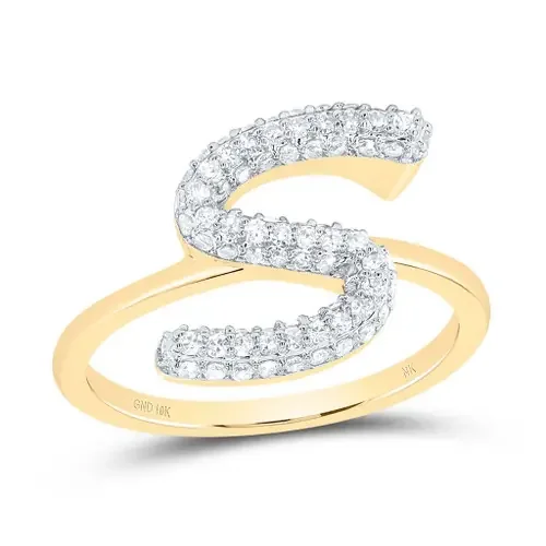 10k Yellow Gold Genuine Diamond Women Cursive Letter S Initial Band Ring 3/8 CT