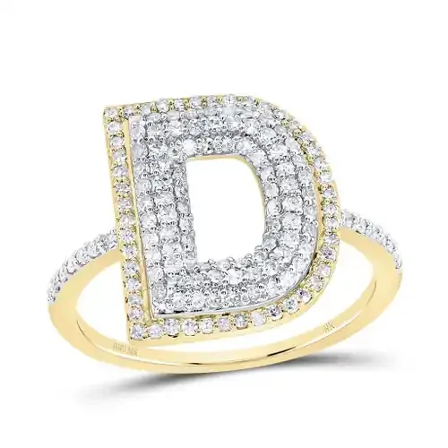 10k Yellow Gold Genuine Diamond Women‘s Block Font Letter D Initial Ring 1/2 CT