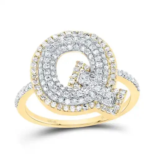 10k Yellow Gold Genuine Diamond Women‘s Block Font Letter Q Initial Ring 5/8 CT