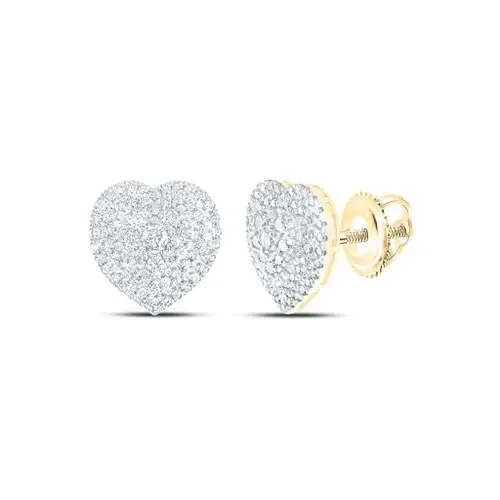 10K Yellow Gold Genuine Diamond Women‘s Cluster Halo Heart Stud Earrings 1.50 CT