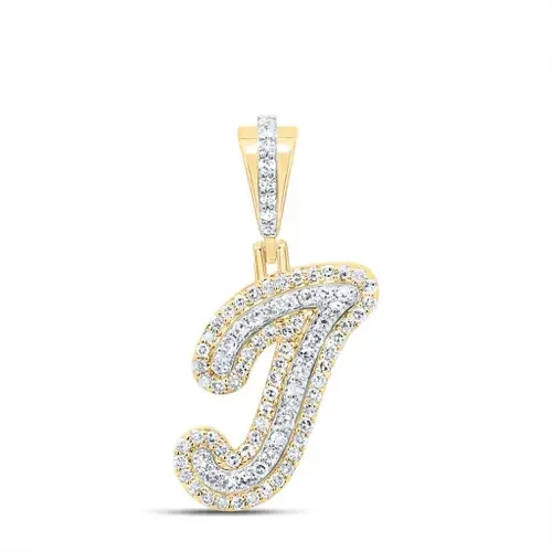 10K Yellow Gold Genuine Diamond Women‘s Cursive Font Initial J Pendant 1/3 CT