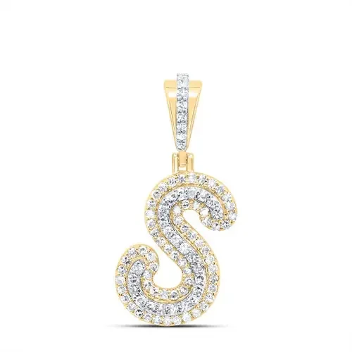 10K Yellow Gold Genuine Diamond Women‘s Cursive Font Initial S Pendant 1/3 CT