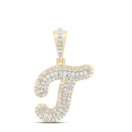 10K Yellow Gold Genuine Diamond Women‘s Cursive Font Initial T Pendant 1/3 CT