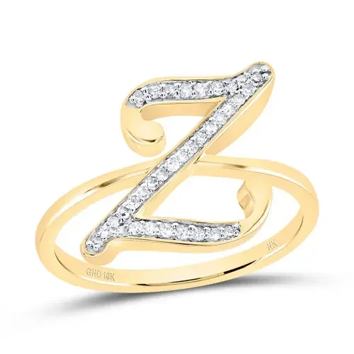 10k Yellow Gold Genuine Diamond Women‘s Script Font Letter Z Initial Ring 1/8 CT