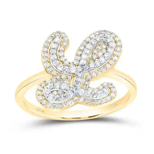 10K Yellow Gold Genuine Diamond Women‘s Script Letter L Initial Ring 3/8 CT