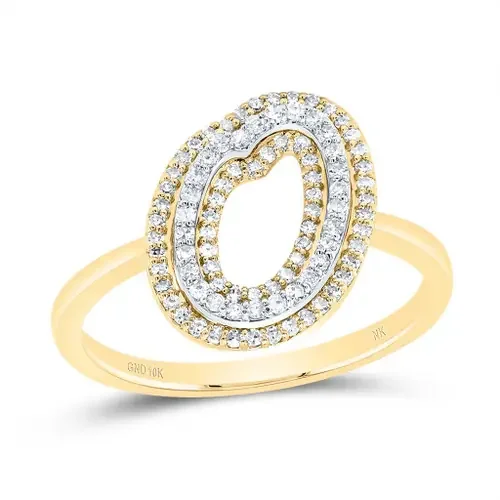 10K Yellow Gold Genuine Diamond Women‘s Script Letter O Initial Ring 1/3 CT