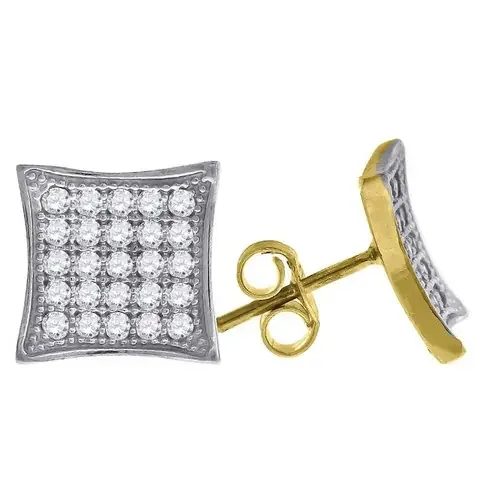 10K Yellow Gold Kite Pave CZ 0.45″ Stud Push Back Earrings