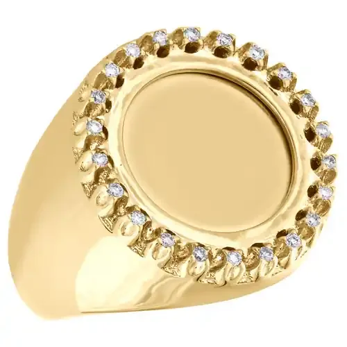 10K Yellow Gold Mens Round Diamond Engraveable Memory Frame Pinky Ring 0.27 CT.