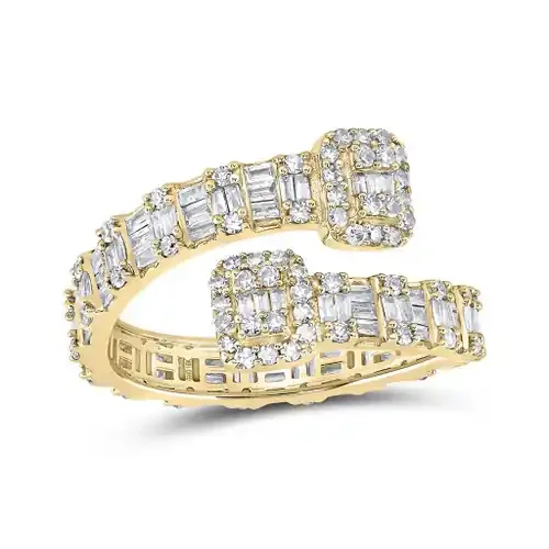 10K Yellow Gold Real Baguette Diamond Womens Eternity Square Cuff Band Ring 1 CT
