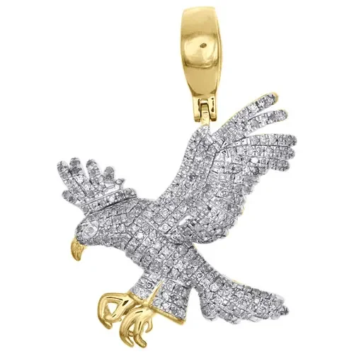 10K Yellow Gold Real Diamond American Flying Eagle Pendant Charm 1.45″ 3/4 CT.