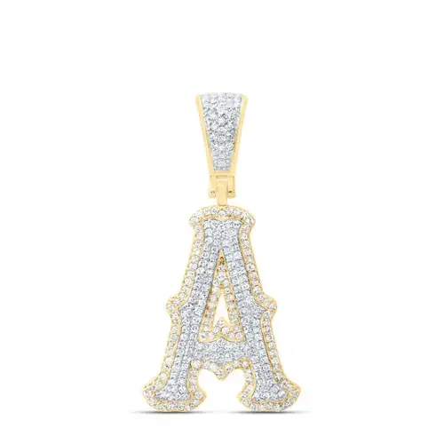 10K Yellow Gold Real Diamond Block Font Pointed Letter Initial A Pendant 3/4 CT