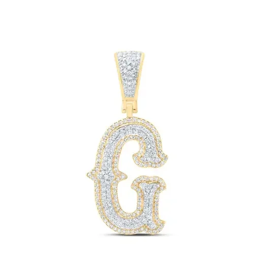 10K Yellow Gold Real Diamond Block Font Pointed Letter Initial G Pendant 5/8 CT