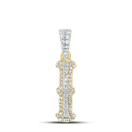 10K Yellow Gold Real Diamond Block Font Pointed Letter Initial I Pendant 1/5 CT