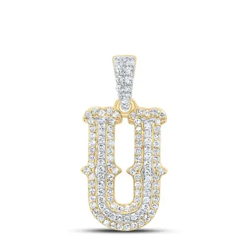 10K Yellow Gold Real Diamond Block Font Pointed Letter Initial U Pendant 1/3 CT