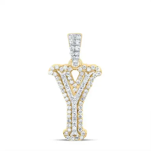 10K Yellow Gold Real Diamond Block Font Pointed Letter Initial Y Pendant 1/4 CT